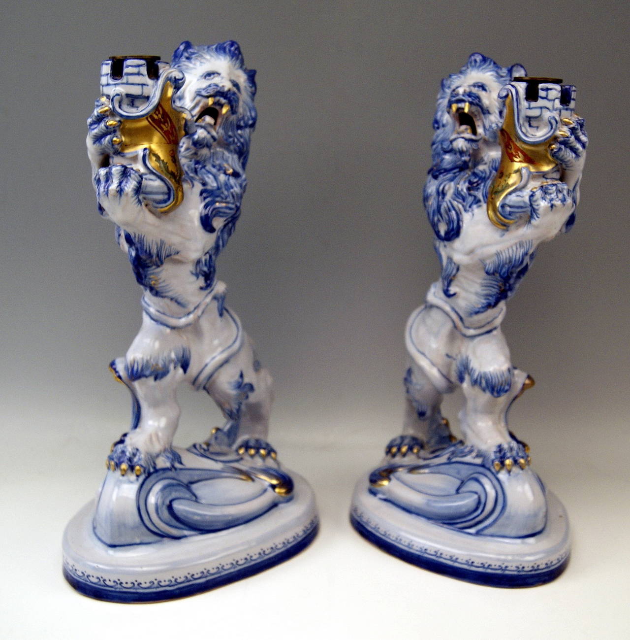Huge Pair of Stunning Faience Candleholders

Manufactory:  France   (Lorraine)   /  St. Clément Pottery
SIGNED  (underglazed)
PLEASE NOTE:
Emile Gallé and his father Charles manufactured stunning faience fantasy & armorial pieces in a
