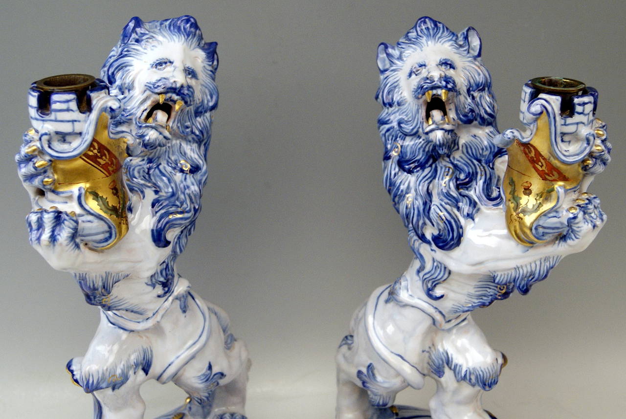 Late Victorian Pair of Galle Nancy St. Clement Faience Candleholders, circa 1892