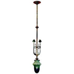 Art Nouveau Suspended Lamp Pendant Vienna Palme König Shade C.1900 4