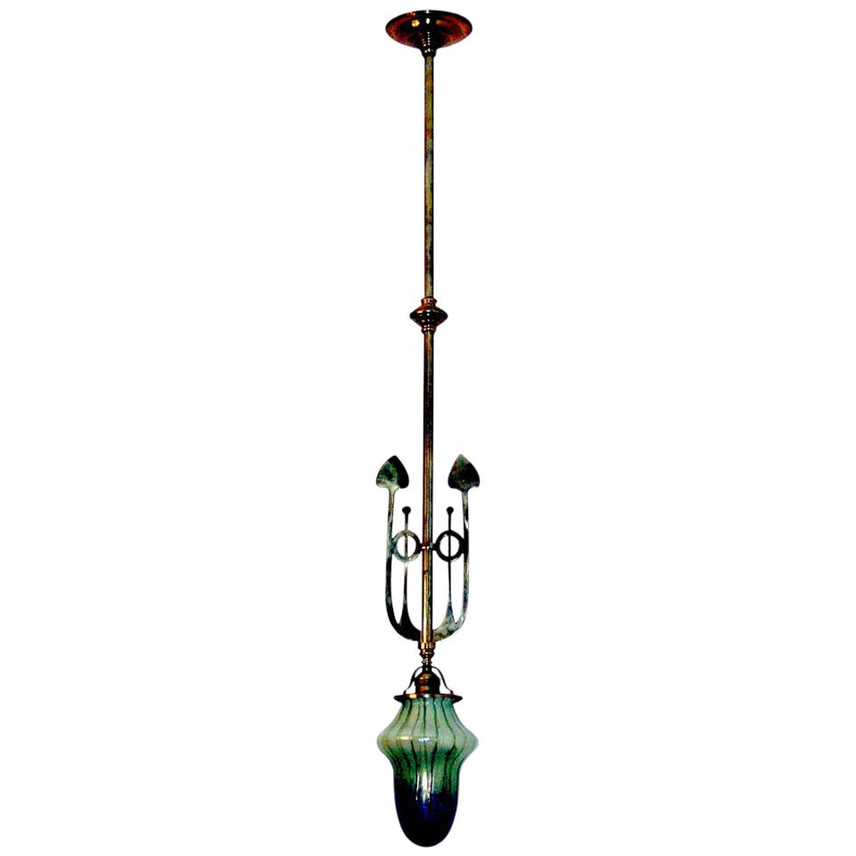 Art Nouveau Suspended Lamp Pendant Vienna Palme Koenig Shade C.1900