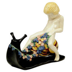 Used Michael Powolny Vienna Snail Rider Cherub Figurine Most Lovely