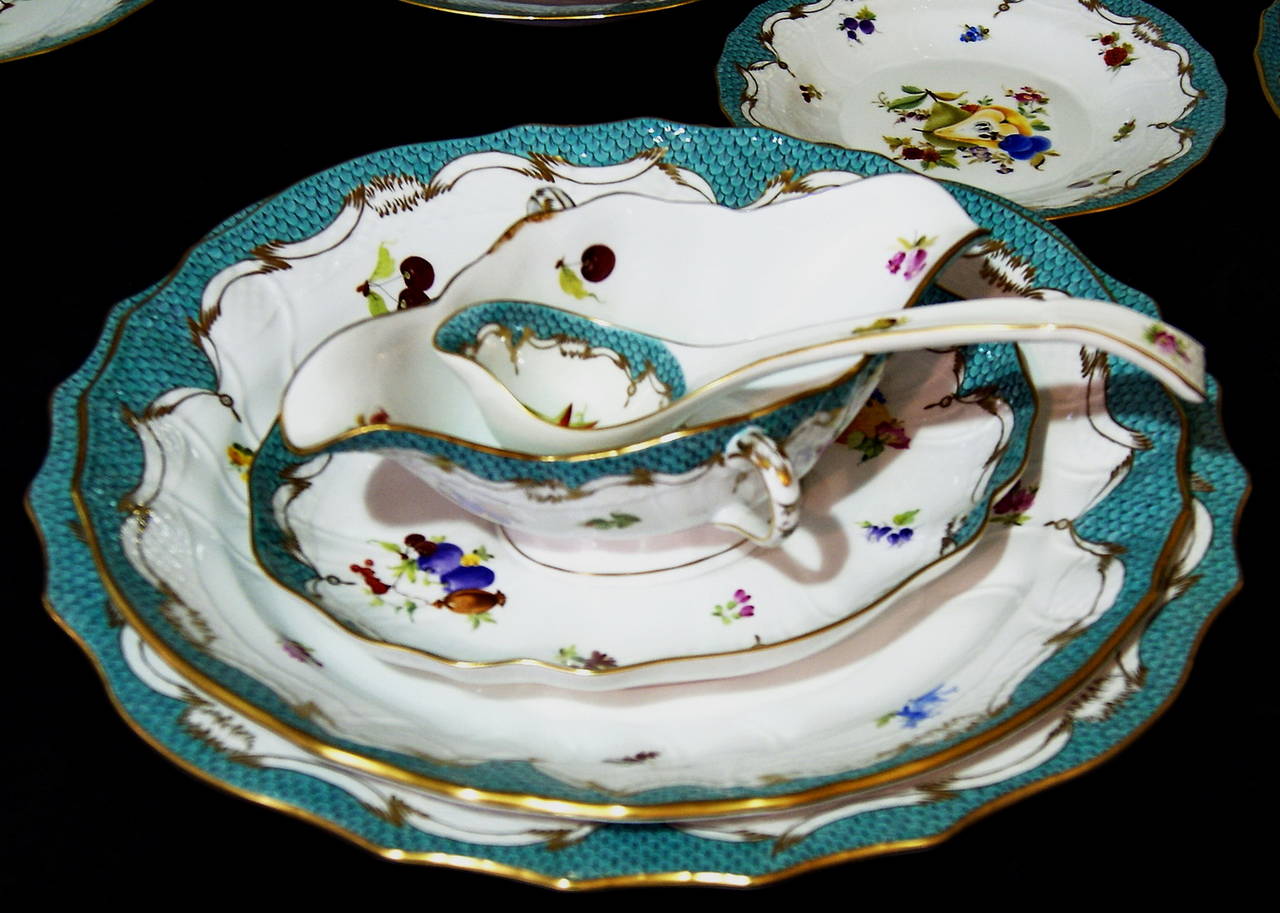 Hungarian HEREND DINNER SET FOR 12 PERSONS COMPOSITION FRUITS FLOWERS CFR-ET c.1960