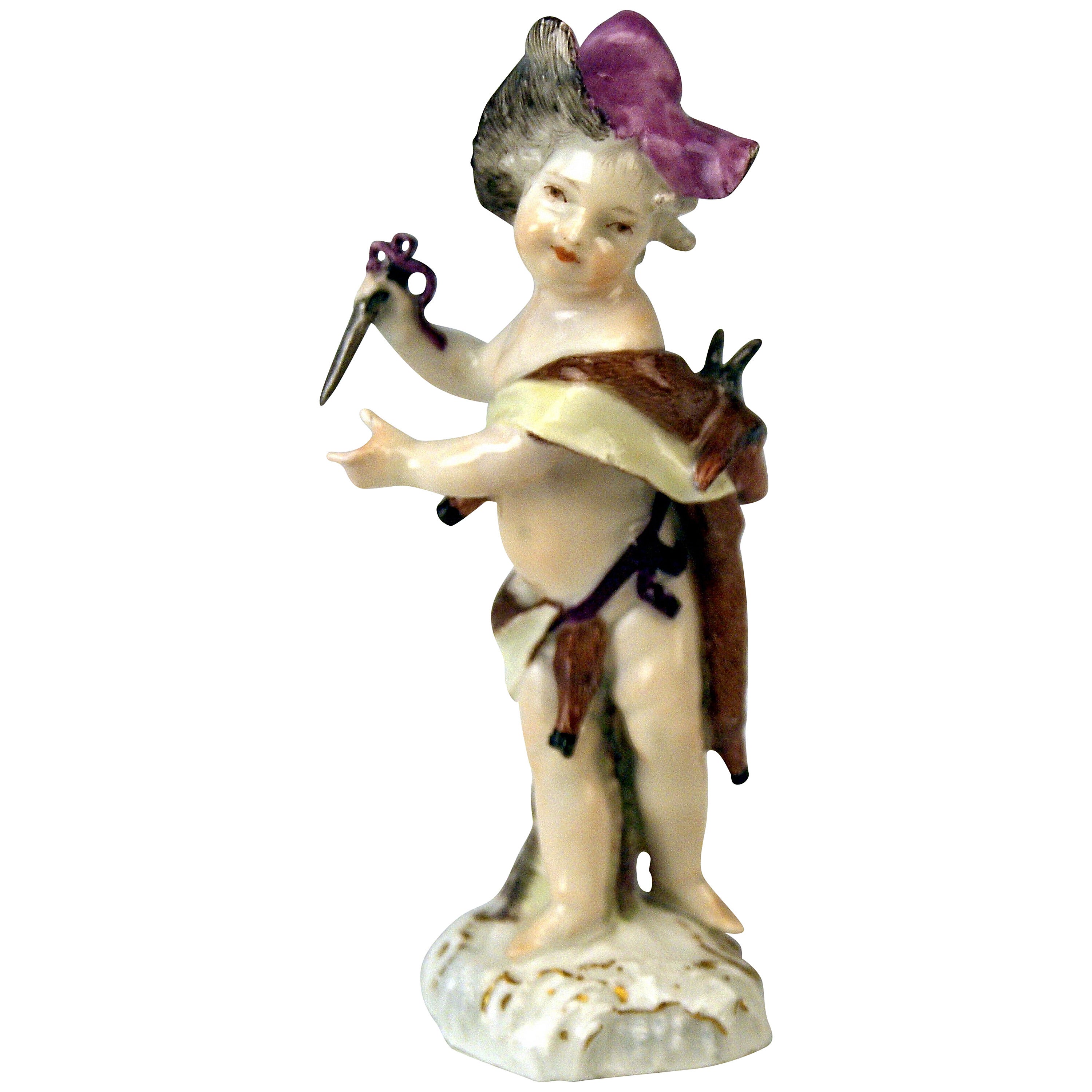 MEISSEN CHERUB WITH DAGGER AND QUARRY ROCOCO CIRCLE OF KAENDLER c. 1760-70