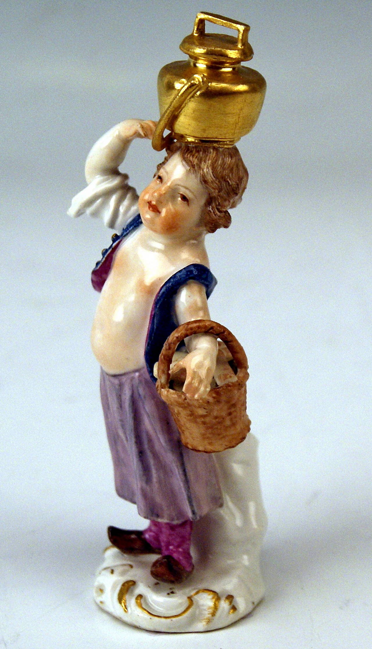 MEISSEN CHERUB WEARING WATER POT ROCOCO FIGURINE CIRCLE OF KAENDLER c. 1760-70