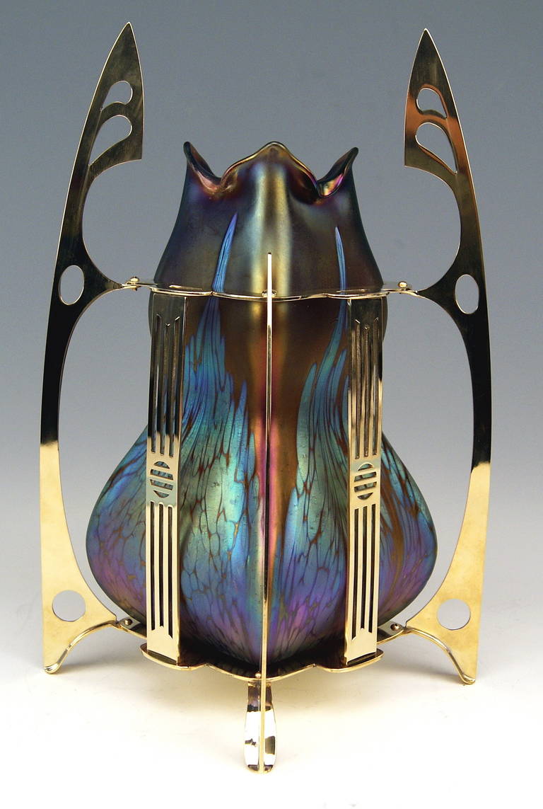 Brass Vase Loetz Widow Klostermuehle Bohemia Art Nouveau Decor, circa 1903