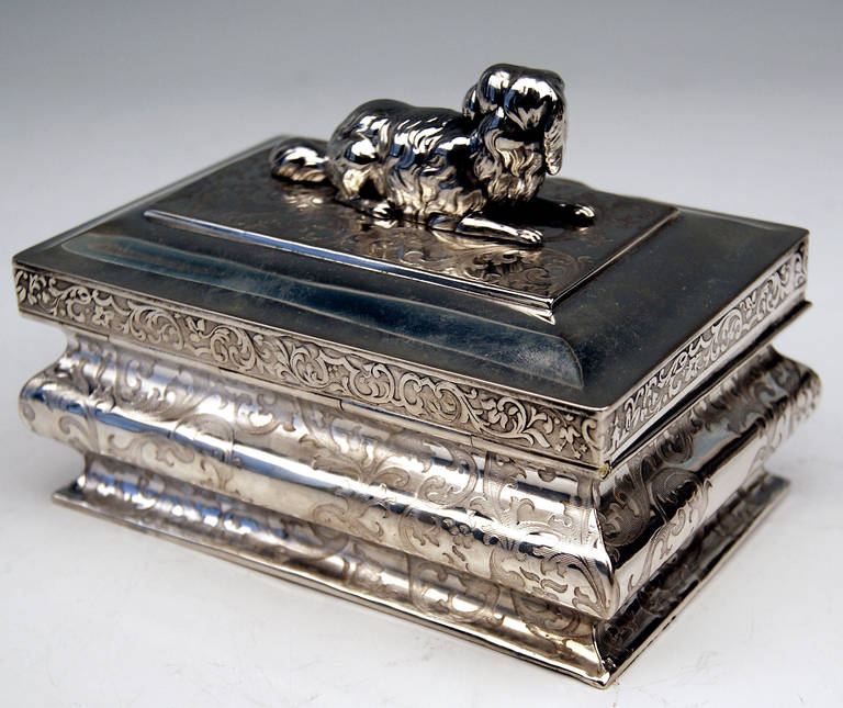 German Silver Biedermeier Sugar Box with Dog Figurine made in Berlin, circa 1830 1