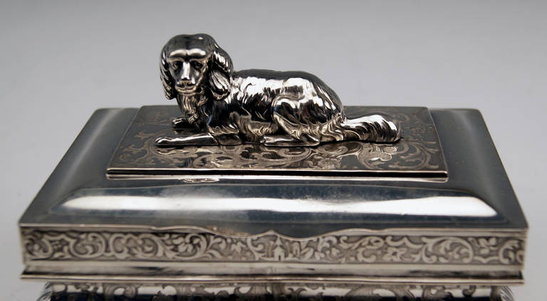 German Silver Biedermeier Sugar Box with Dog Figurine made in Berlin, circa 1830 2