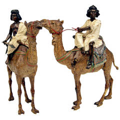 Vienna Bronze Vintage Pair of Figurines Riding on Camels Franz Bergman c. 1890