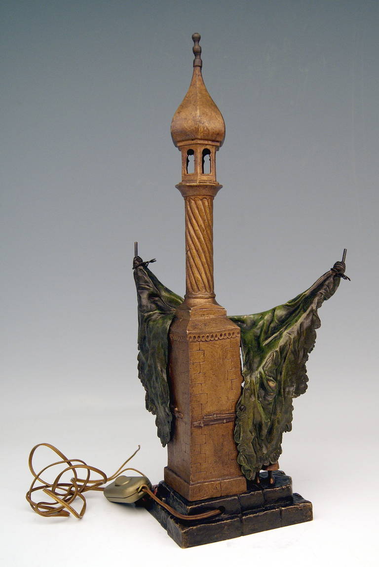 Austrian Vienna Bronze Table Lamp Vintage by Franz Bergman Smoking Arab Man, circa 1890 For Sale