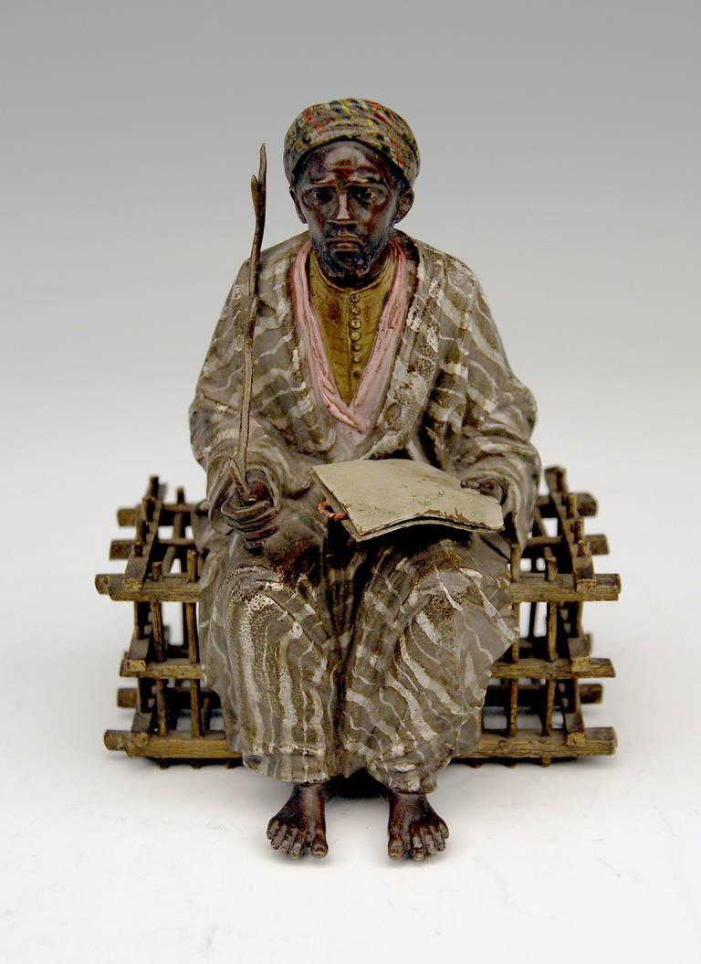 Vienna Bronze Vintage by Franz Bergman Arab Man Sitting on Box Chest, circa 1890