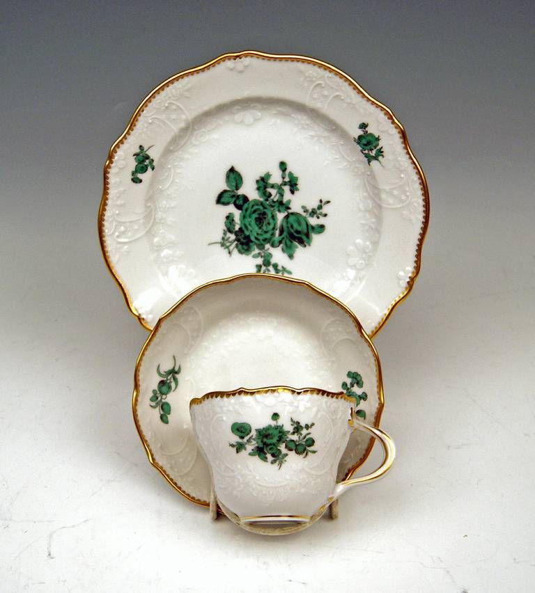 Meissen Coffee Set Six Persons Decor Chrysocolla Flowers Marseille 20th Century In Excellent Condition In Vienna, AT