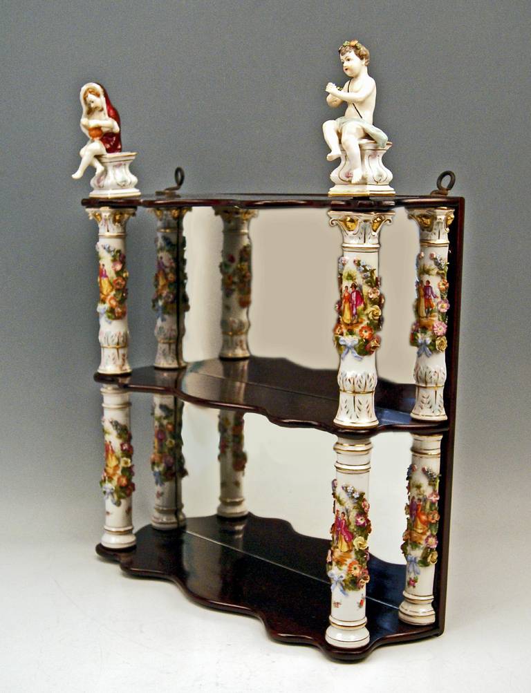 German Porcelain Shelves Dresden Porcelain with Cherubs, circa 1880