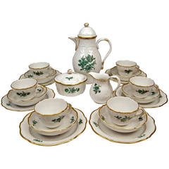 Meissen Coffee Set Six Persons Decor Chrysocolla Flowers Marseille 20th Century