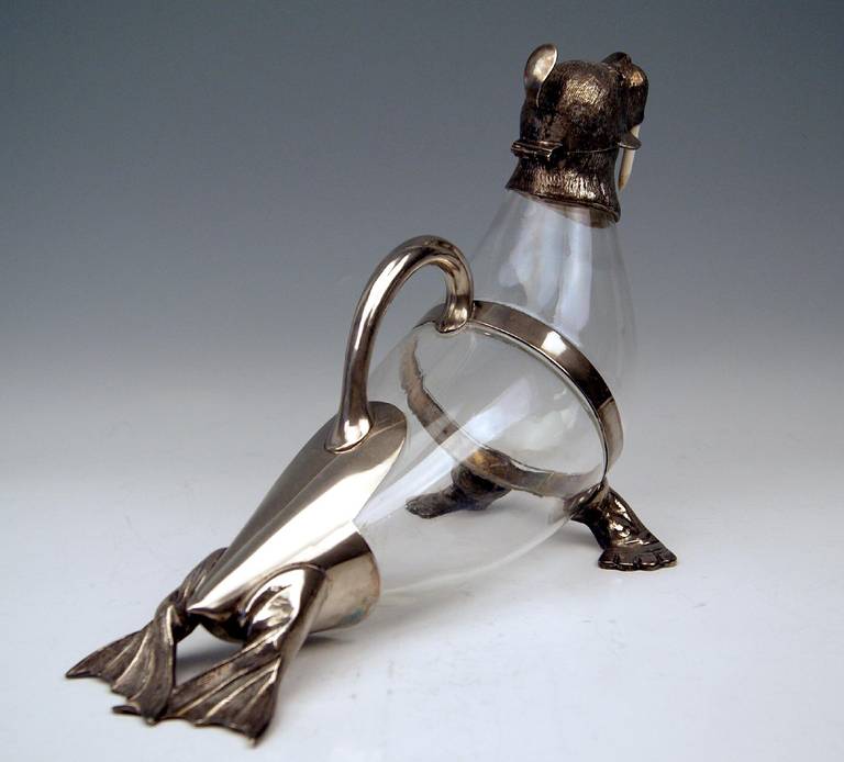 20th Century Austrian Silver-Plated Carafe Jug Shaped as a Walrus, circa 1900