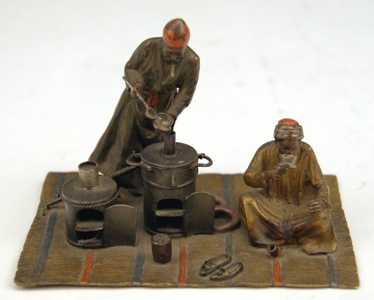 Vienna Bronze by Franz Bergman(n), Two Arab Men Busy with Preparing Tea 2