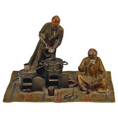 Vienna Bronze by Franz Bergman(n), Two Arab Men Busy with Preparing Tea