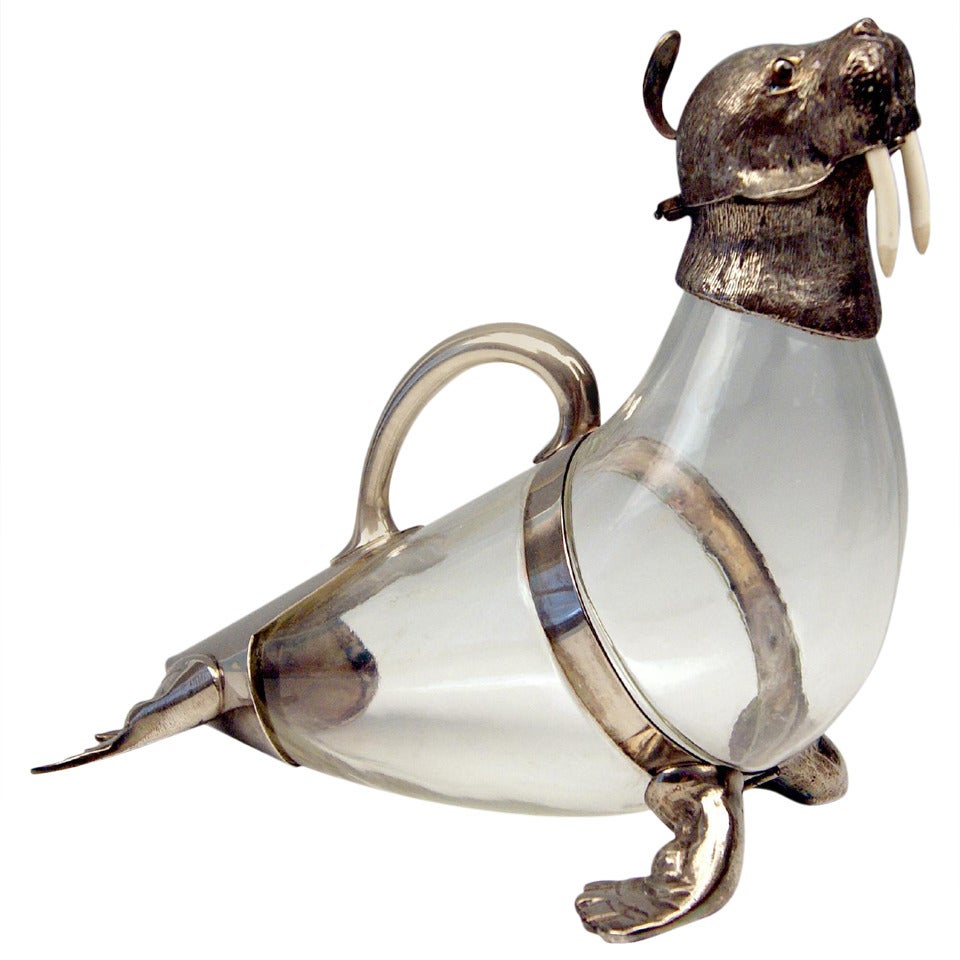 Austrian Silver-Plated Carafe Jug Shaped as a Walrus, circa 1900