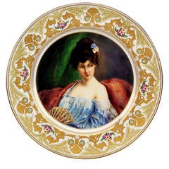 Antique Rosenthal Selb Bavaria Picture Plate Lady with Fan signed M.Greiner c.1910