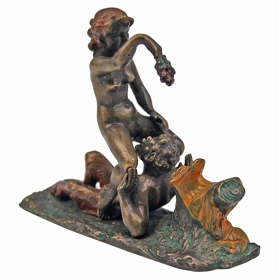Wien Erotische Bronze Vintage von Franz Bergman Faun mit weiblichem Akt um  1890 bei 1stDibs