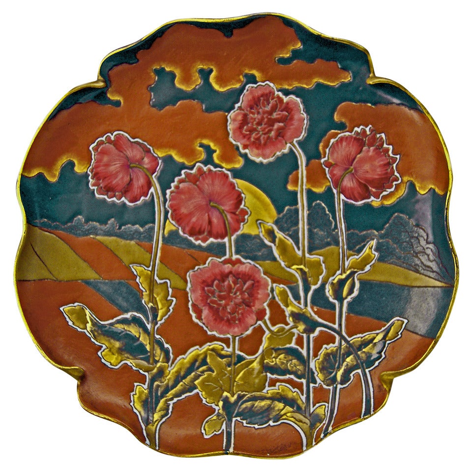 Art Nouveau Ceramics Plate, Sarreguemines, France, circa 1900