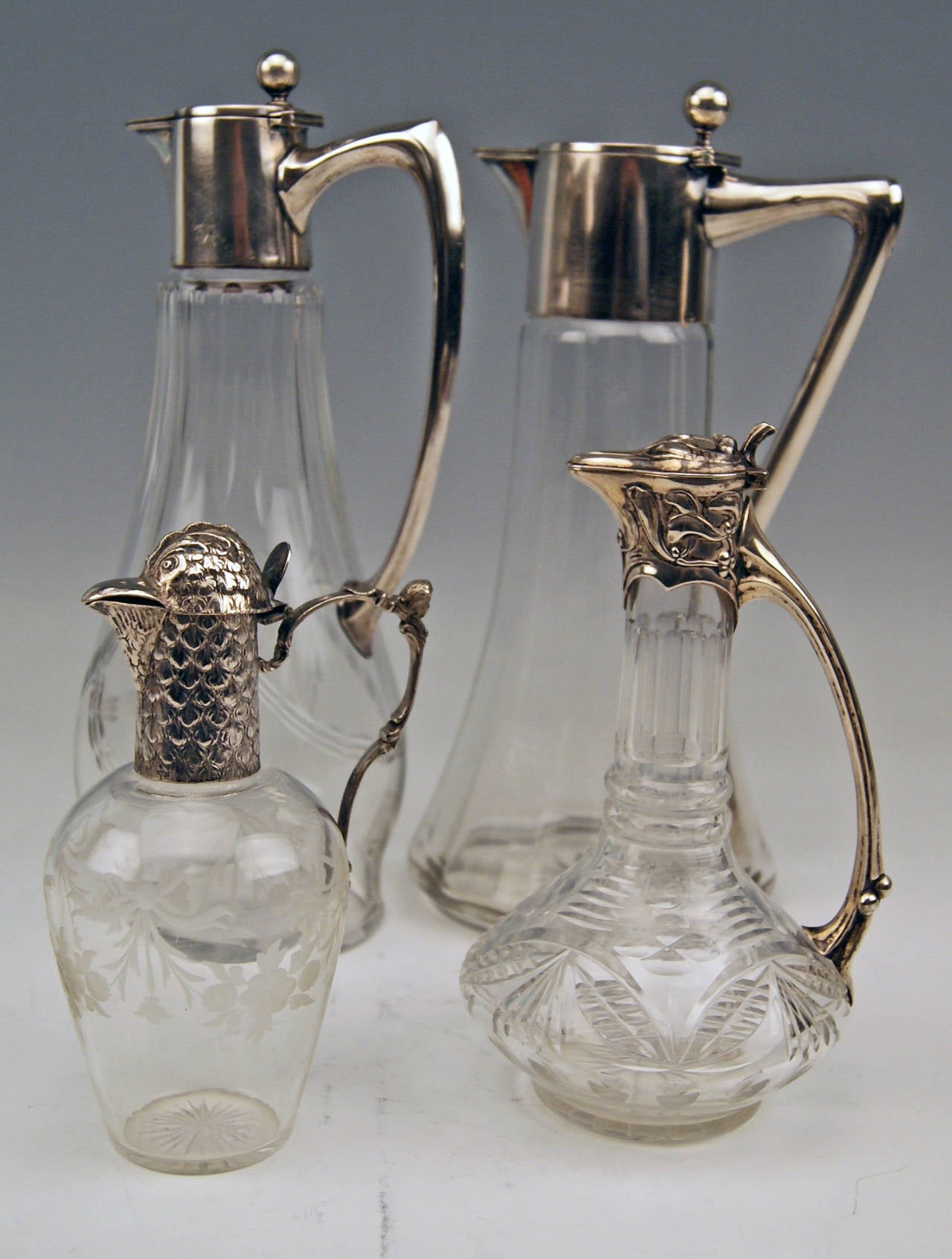 Silver Set of Four Carafes Pitchers Vintage Germany, 1900 1910 at 1stDibs