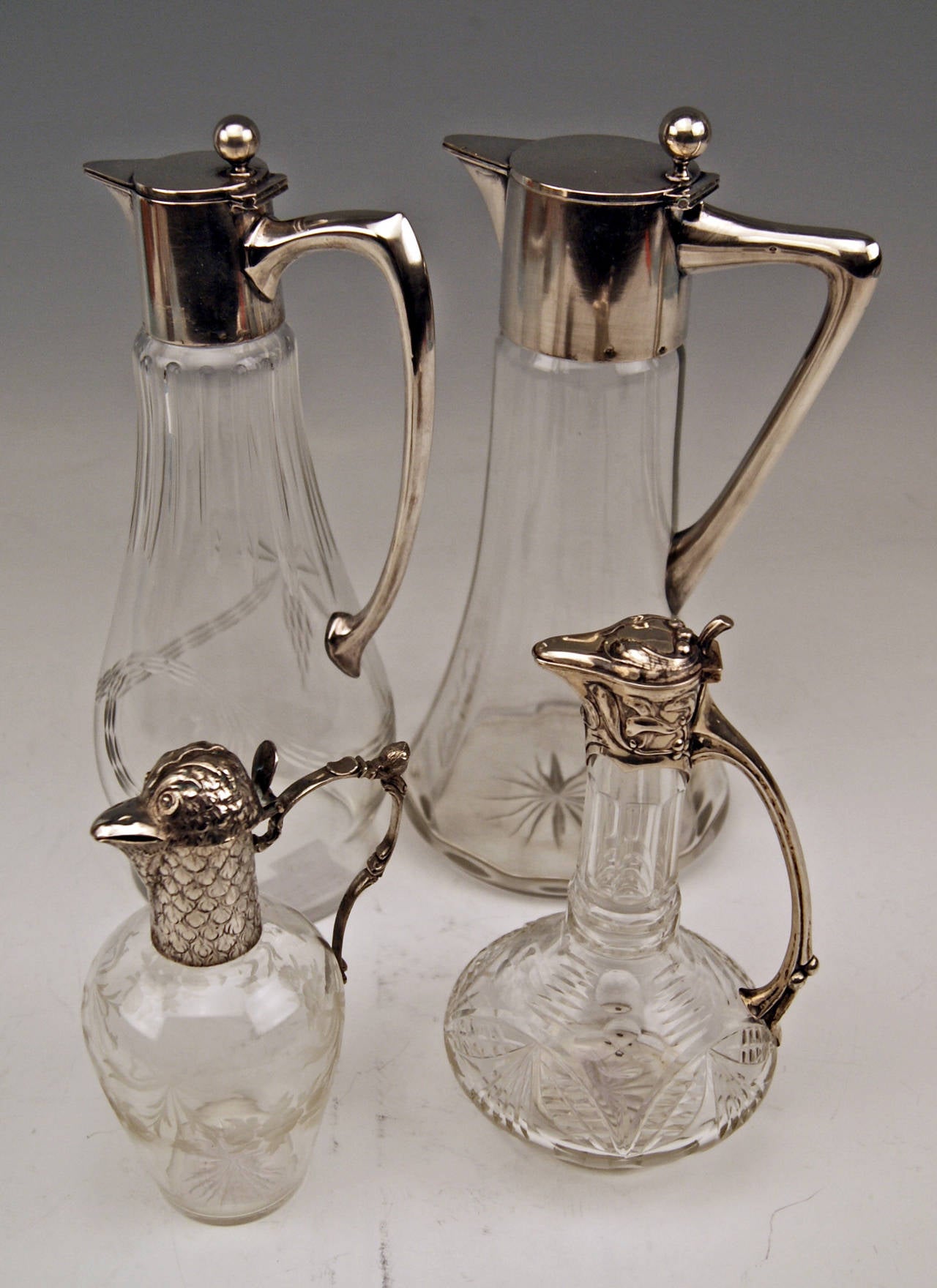 Silver Set of Four Carafes Pitchers Vintage Germany, 1900 1910 at 1stDibs
