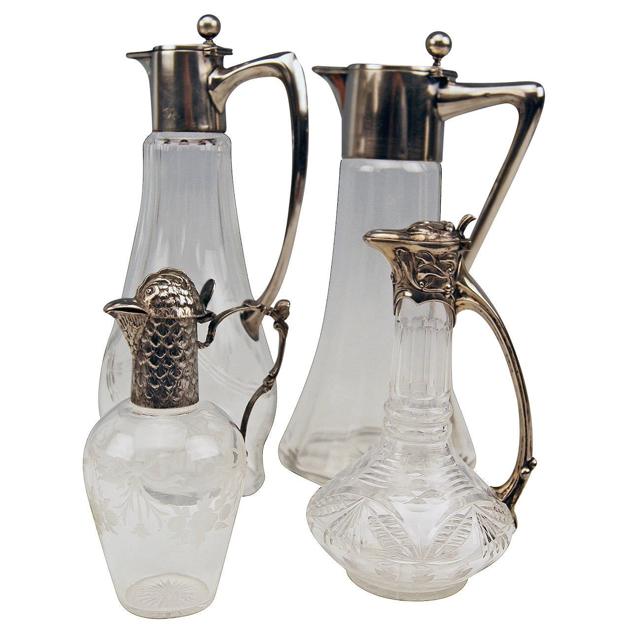 Silver Set of Four Carafes Pitchers Vintage Germany, 1900 1910 For Sale at 1stdibs
