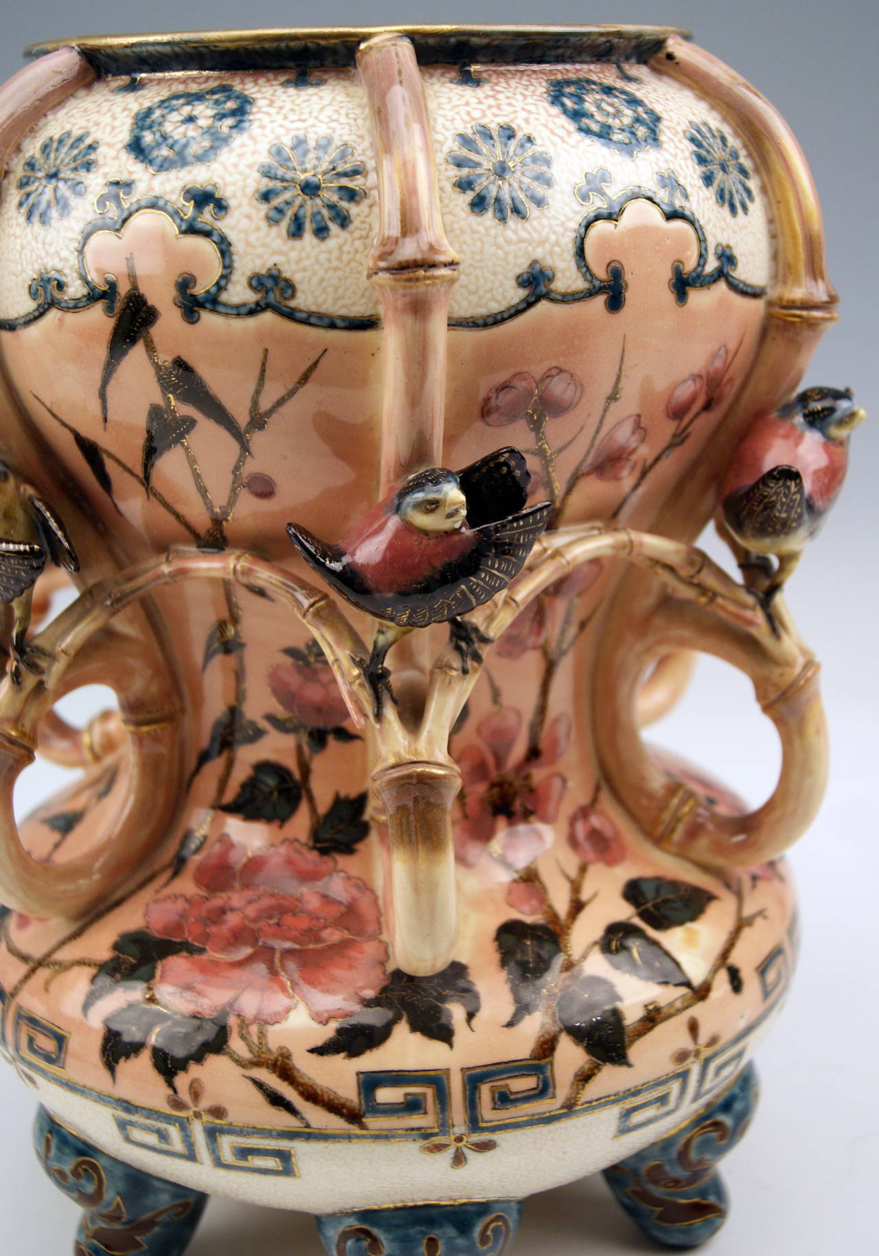 Glazed Zsolnay Vintage and Rare Vase with Birds Abundantly Decorated, circa 1882-1885