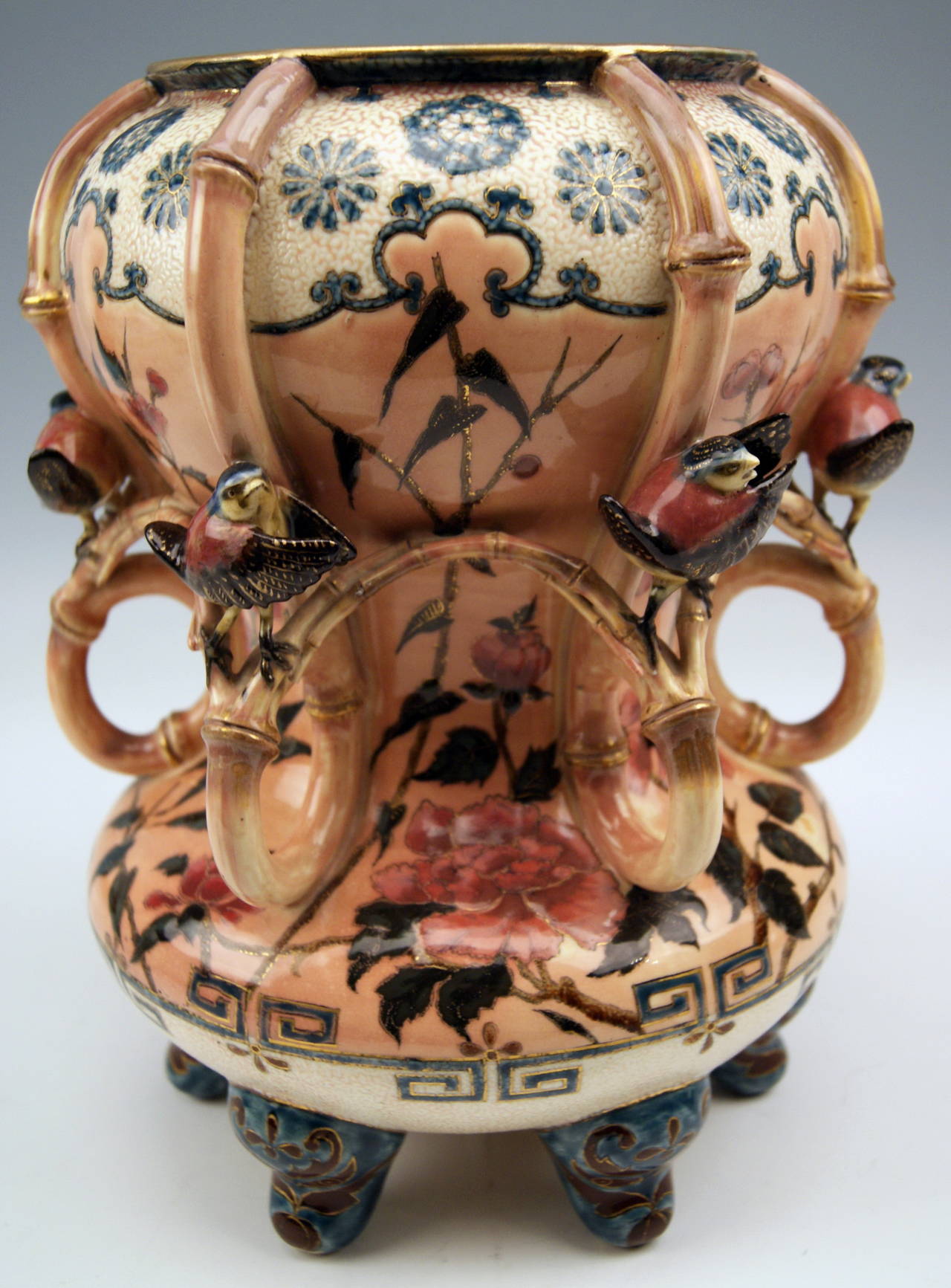 Zsolnay Vintage and Rare Vase with Birds Abundantly Decorated, circa 1882-1885 In Excellent Condition In Vienna, AT