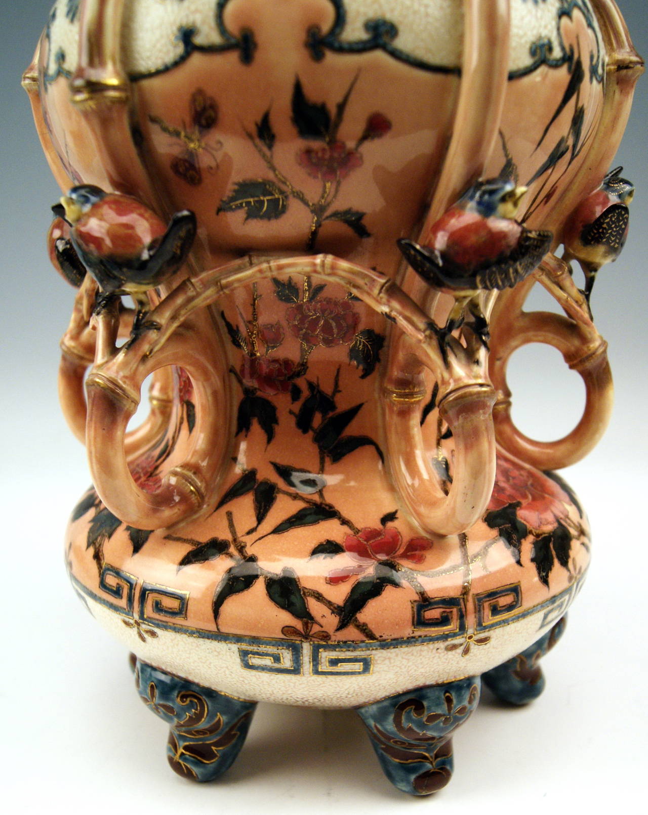 Late 19th Century Zsolnay Vintage and Rare Vase with Birds Abundantly Decorated, circa 1882-1885