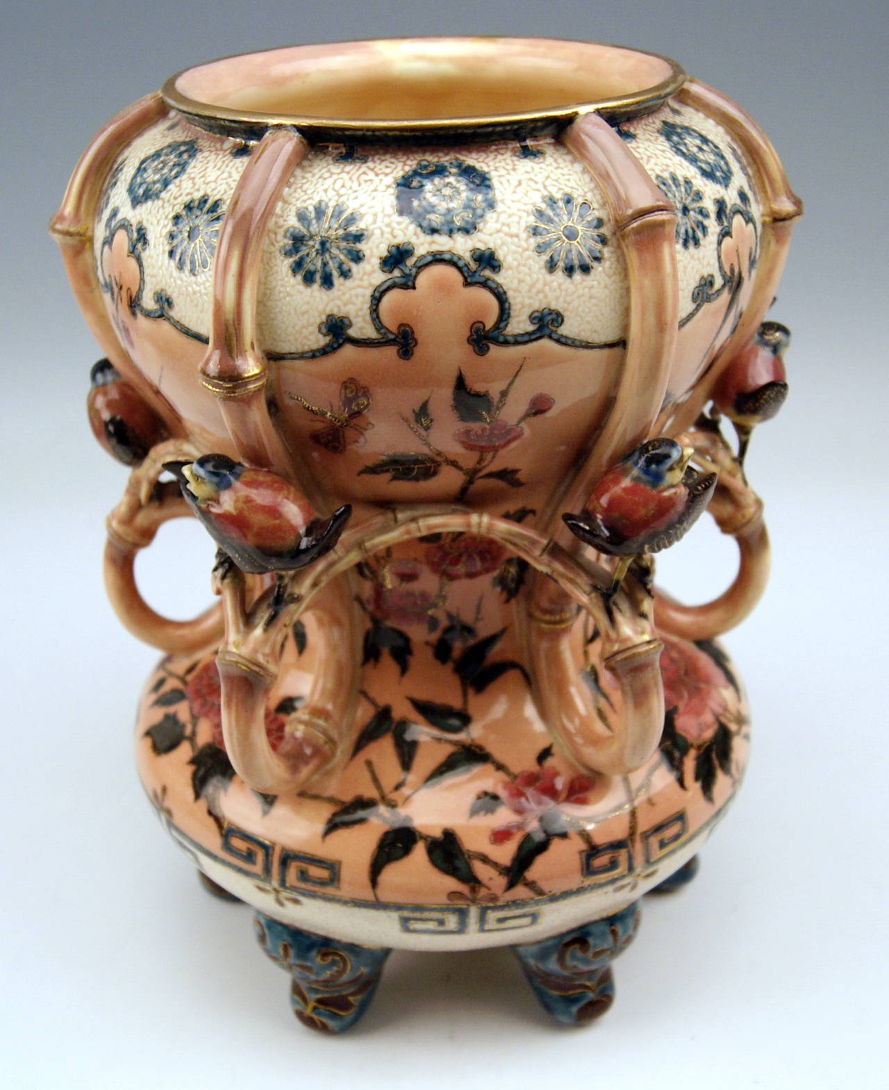 Earthenware Zsolnay Vintage and Rare Vase with Birds Abundantly Decorated, circa 1882-1885