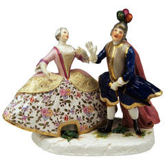 Antique Meissen Figurine Group by Kändler Krinolinen-Operngruppe Opera Singers  c. 1860