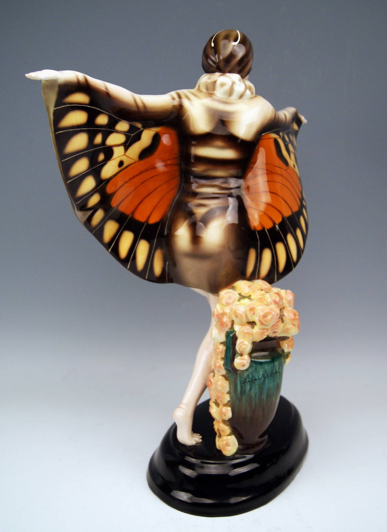 Tall Goldscheider Figurine, the Captured Bird Josef Lorenzl, Model 5230 In Excellent Condition In Vienna, AT