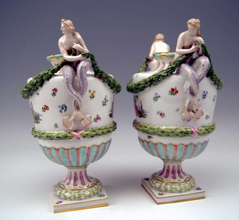 German Meissen Porcelain Pair Of Vases With Figurines 19th Century