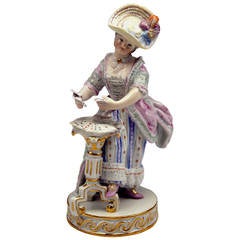 Meissener Liebliche Rokokofigur Die Kartenspielerin von Acier um 1870