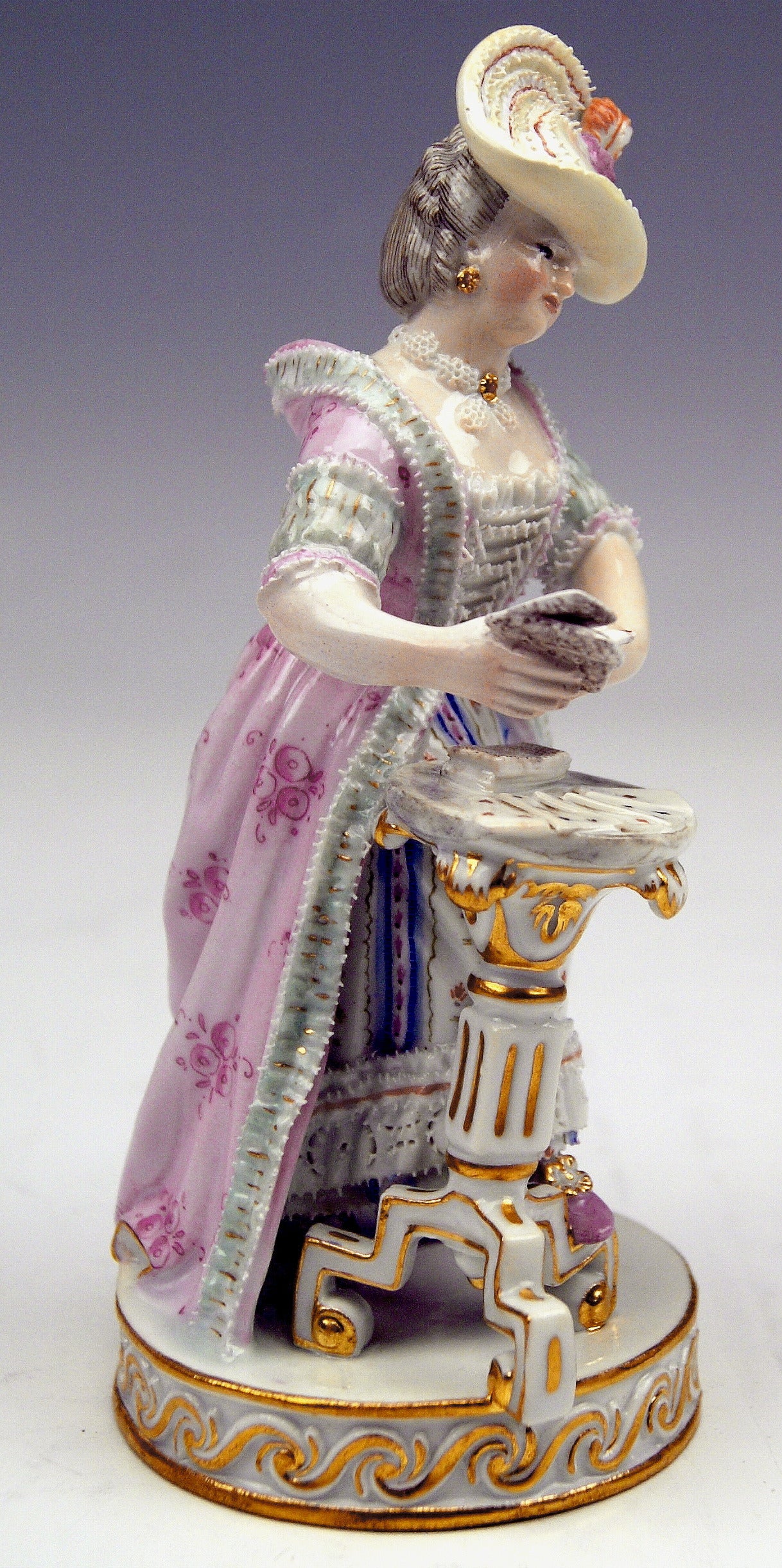 German Meissen Lovely Rococo Figurine The Female Card Player by Acier c.1870
