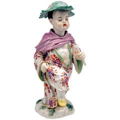 Vintage Meissen Chinese Boy with Hat made of Cabbages' Leaves Kändler made 20th century