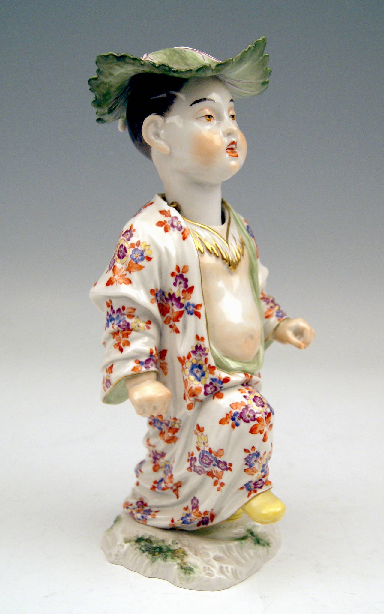 Rococo Meissen Chinese Boy with Hat made of Cabbages' Leaves Kändler made 20th century