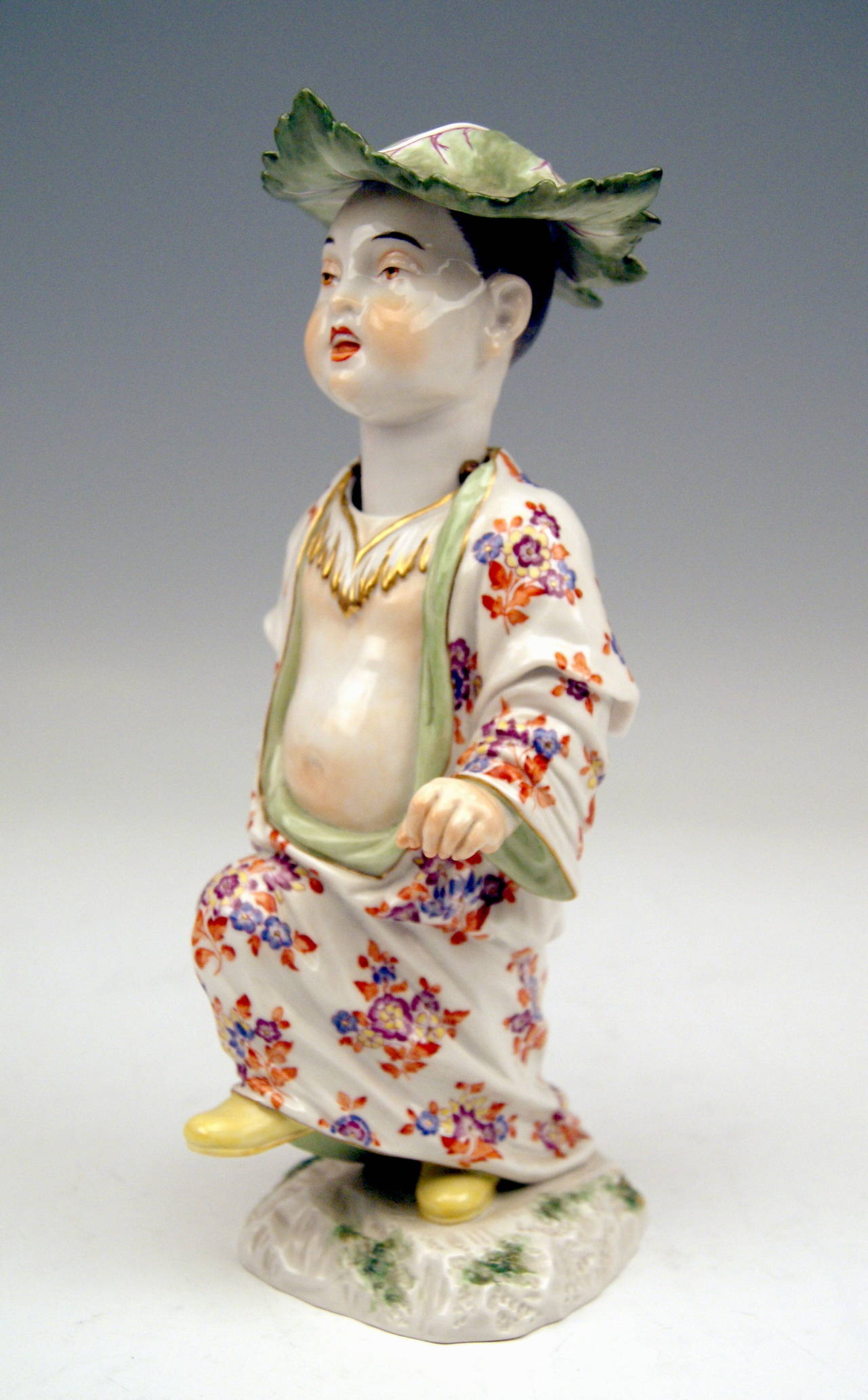 20th Century Meissen Chinese Boy with Hat made of Cabbages' Leaves Kändler made 20th century