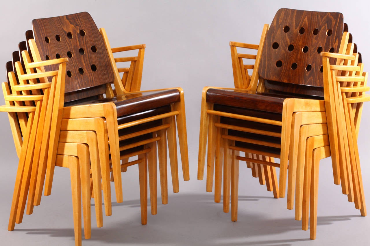 Ten Stacking "Austro Chairs" by Franz Schuster, Vienna, 1953