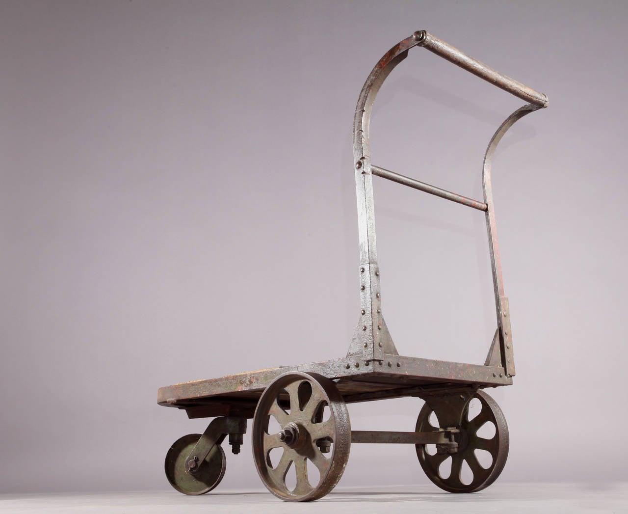 Austrian Early 20th Century Rolling Industrial Cart with Cast Iron Wheels