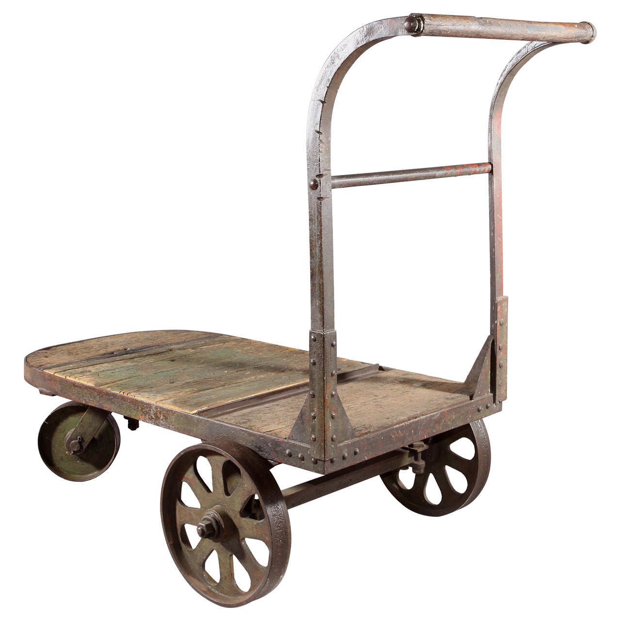 Early 20th Century Rolling Industrial Cart with Cast Iron Wheels