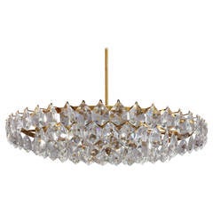 Modernist Crystal Glass Chandelier Hexagonal Drop Shape Crystals, Vienna 1950
