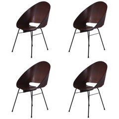 Four Molded Plywood Stacking Chairs Attributed to Vittorio Nobili, Italy 1950 6