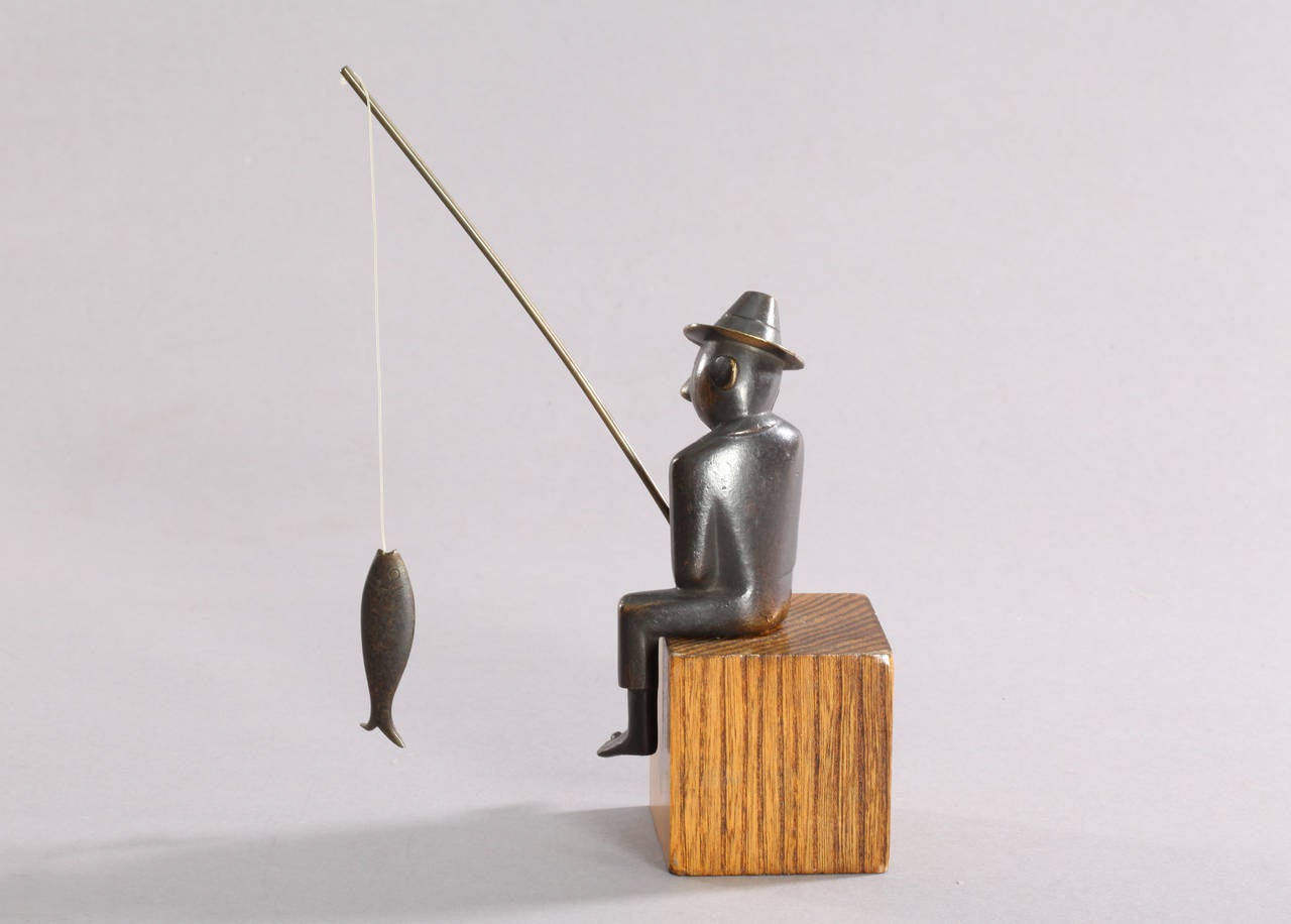 Mid-Century Modern Werkstaette Hagenauer Sitting Fisherman Sculpture, 1950