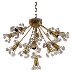A Wonderful 1950s Austrian Aged Brass Chandelier With Floral Crystal