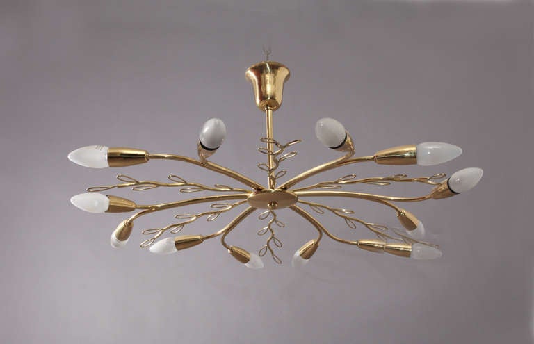 Beautiful J.T.Kalmar Brass Leaves Sputnik Chandelier-Vienna, 1960 1