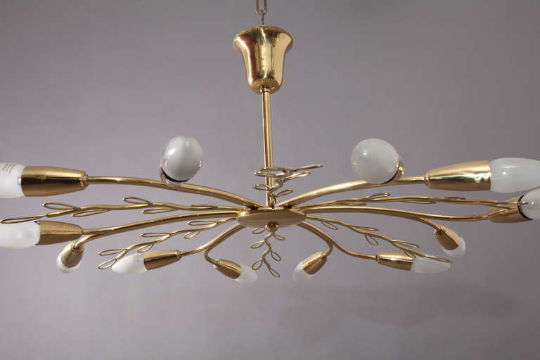 Austrian Beautiful J.T.Kalmar Brass Leaves Sputnik Chandelier-Vienna, 1960