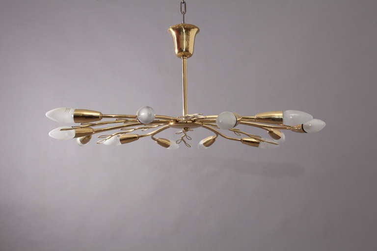 Mid-20th Century Beautiful J.T.Kalmar Brass Leaves Sputnik Chandelier-Vienna, 1960