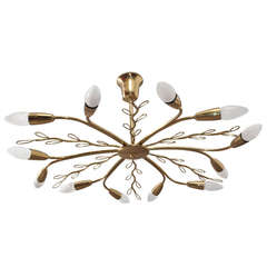 Magnifique lustre Spoutnik J.T.Kalmar en feuilles de laiton, Vienna, 1960